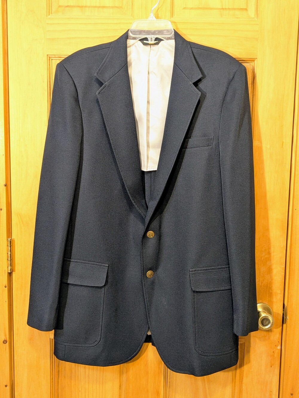 Haggar Blazer Magic Stretch Navy Blue Men's 44L Sports Coat Jacket VTG Hopsack